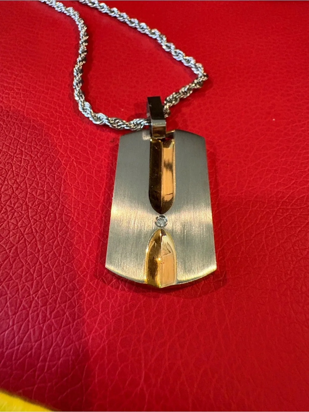 Stainless Steel & Rose Gold Diamond Cross Pendant Necklace